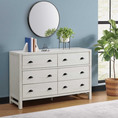 Alaterre Furniture Windsor 6-Drawer Double Dresser, Driftwood White ANWI0431